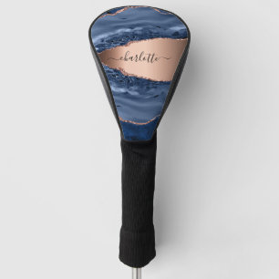 Blue agate marble roos gold name script golfheadcover