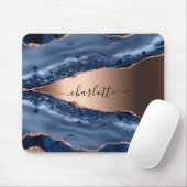 Blue agate marble roos gold name script muismat (Met muis)