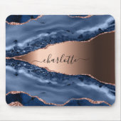 Blue agate marble roos gold name script muismat (Voorkant)