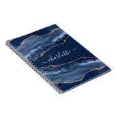 Blue agate marble roos gold name script notitieboek (Rechterzijde)