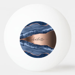 Blue agate marble roos gold name script pingpongballen