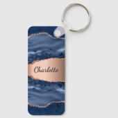 Blue agate marble roos gold name script sleutelhanger (Achterkant)
