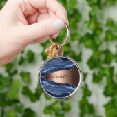 Blue agate marble roos gold name script sleutelhanger (Hand)