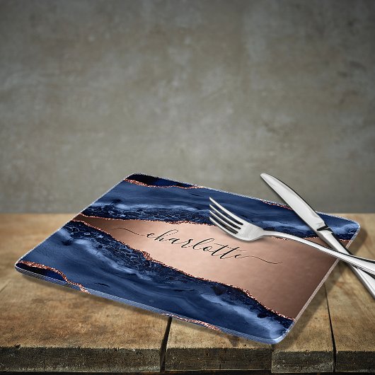 Blue agate marble roos gold name script snijplank