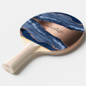 Blue agate marble roos gold name script tafeltennisbatje (Voorkant Gekanteld)