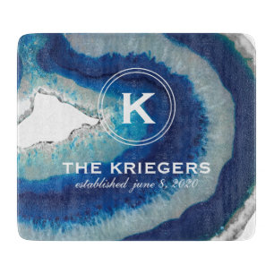 Blue Agate Monogram Wedding Snijplank