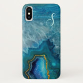 Blue Agate Monogramme iphone X Coque (Dos)