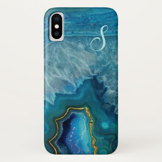 Blue Agate Monogramme iphone X Coque (Dos)