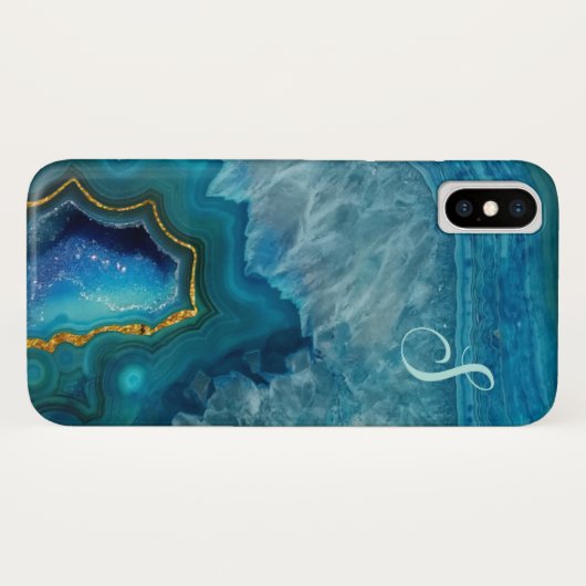 Blue Agate Monogrammed iphone X Hoesje (Achterkant (horizontaal))