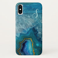 Blue Agate Monogrammed iphone X Hoesje
