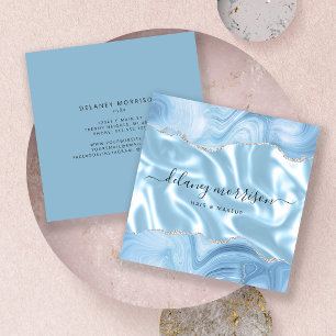 Blue Agate Silver Glitter Luxury Vierkante Visitekaartje