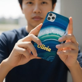 Blue Agate & Teal Geode Luxury Personalized iPhone 11 Hoesje