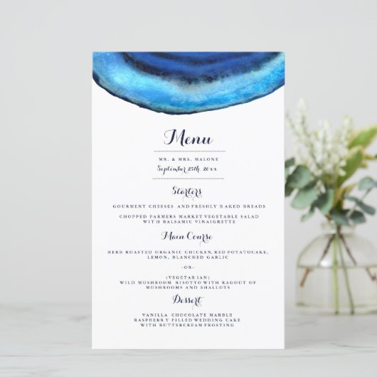 Blue Agate Weddenmenu (Staand voorkant)