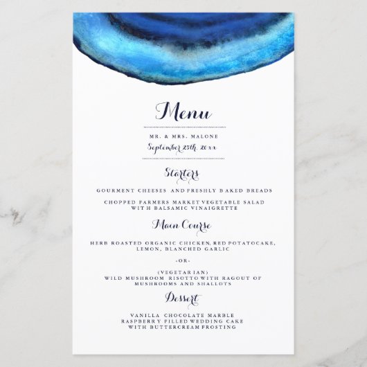 Blue Agate Weddenmenu (Voorkant)