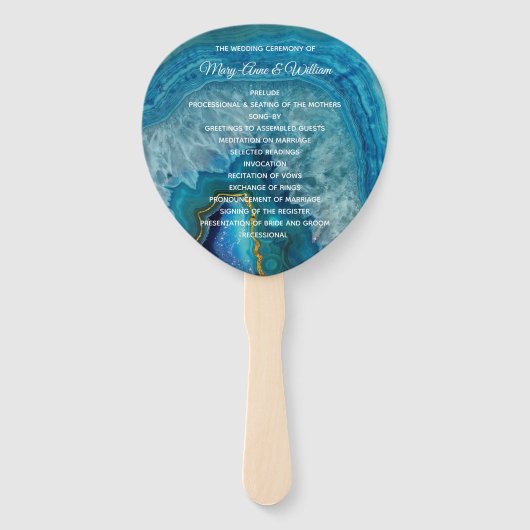 Blue Agate Wedding Program Handwaaier (Voorkant)