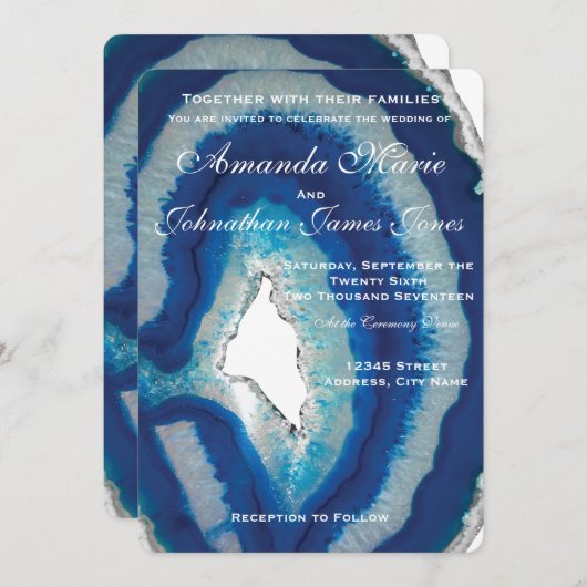 Blue Agate Wedding Uitnodiging (Voorkant / Achterkant)