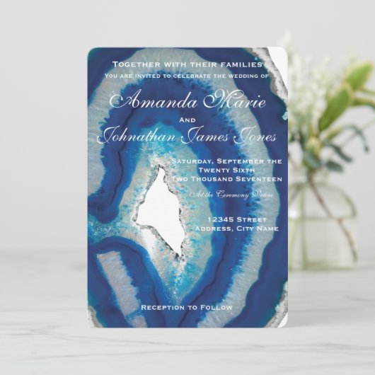 Blue Agate Wedding Uitnodiging (Staand voorkant)