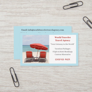 Blue Agent Travel Agency Red Beach Stoelen Visitekaartje