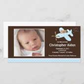 Blue Airplane Baby Boy Geboorteaankondiging Aankondiging (Voorkant / Achterkant)