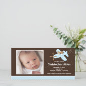 Blue Airplane Baby Boy Geboorteaankondiging Aankondiging (Staand voorkant)