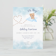 Blue Airplane Beer Baby shower Invitation-Boy