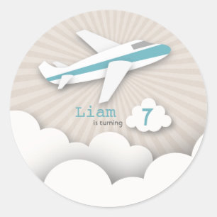 Blue Airplane Birthday Party Sticker