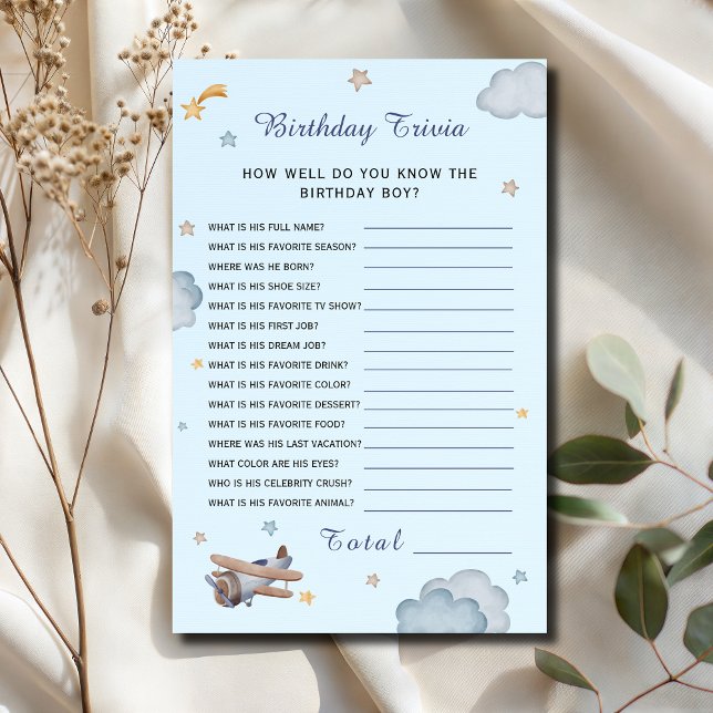 Blue Airplane Birthday Trivia Party Game (Creator heeft geüpload)