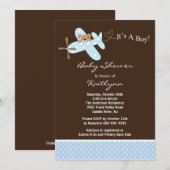 Blue Airplane Boy Baby shower Invitation Kaart (Voorkant / Achterkant)