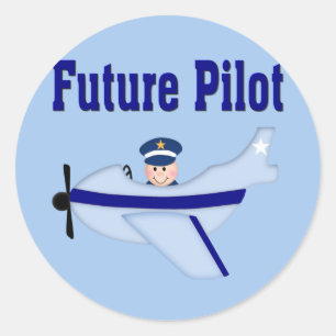 Blue Airplane Future Pilot Ronde Sticker