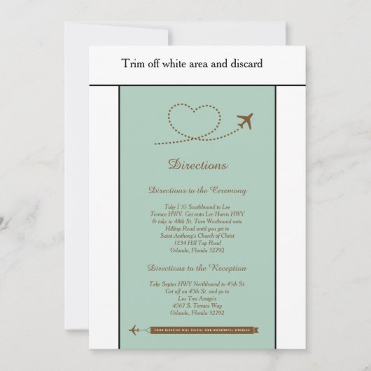 Blue Airplane Heart 3.5x6 Wedding Direction Card Kaart (Voorkant)