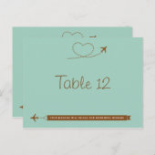 Blue Airplane Heart Trouwtafel Nummer Kaart (Voorkant / Achterkant)
