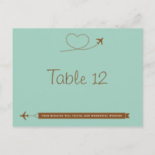 Blue Airplane Heart Trouwtafel Nummer Kaart