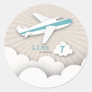 Blue Airplane Verjaardagsfeestje Sticker