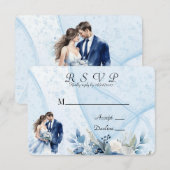 Blue Alcohol Ink Bride & Groom Wedding RSVP Kaarte Save The Date (Voorkant / Achterkant)