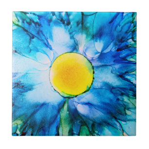 Blue Alcohol Ink Flower Tegeltje