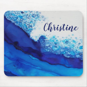 Blue Alcohol Ink Modern Simple Elegant Name Muismat