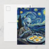 Blue Alien Eating Fried Eggs Faux Van Gogh Briefkaart (Voorkant / Achterkant)