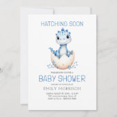 Blue All in One Dinosaur Hatching Soon Baby shower Kaart (Voorkant)