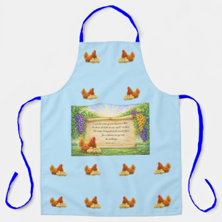 Blue All-Over Apron with Chickens & Bible Verse Schort