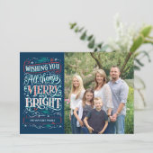 Blue All Things Merry & Bright Holiday Carte photo (Debout devant)