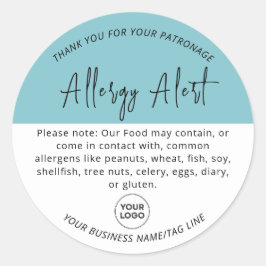 Blue Allergy Food Warning Alert Ronde Sticker