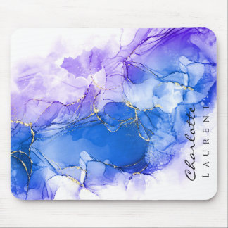 Blue Amethist Waterverf Gouden Glitter Muismat