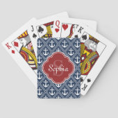 Blue Anchor Pattern Red Monogram Speelkaarten (Achterkant)