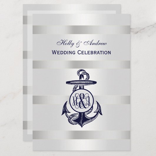 Blue Anchor Silver White Navy Vine Monogram 33 Kaart