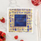 Blue Ancient Egyptian Hieroglyphics Art over goud Servet (Insitu)