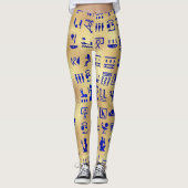 Blue Ancient Egyptian Hieroglyphics on Gold Leggings (Voorkant)