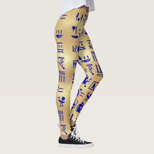 Blue Ancient Egyptian Hieroglyphics on Gold Leggings (Rechts)