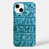 Blue Ancient Egyptian Hieroglyphs iPhone 14 Hoesje (Achterkant)