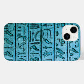 Blue Ancient Egyptian Hieroglyphs iPhone 14 Hoesje (Achterkant (horizontaal))