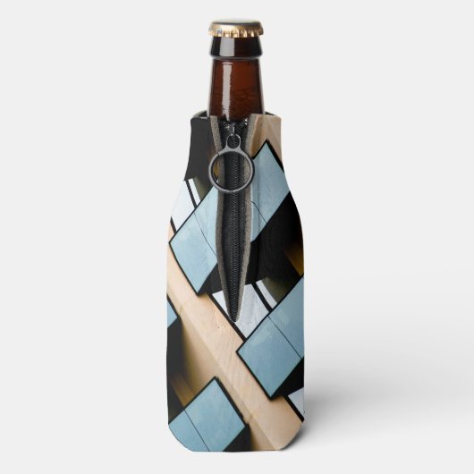 Blue and Beige Building Abstract Flesjeskoeler (Fles Achterkant)